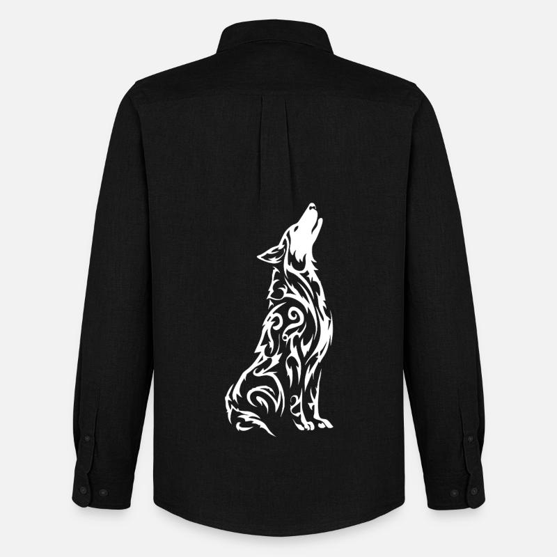 Wolf's Silhouette Tribal Pattern - Men's Oxford Shirt by Stanley/Stella - black