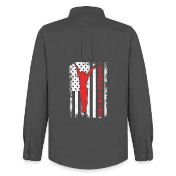 Drapeau des États-Unis Trampoline patriotique - Chemise Oxford homme Stanley/Stella - charbon - Dos - AI Model Male 185 dark (185cm)