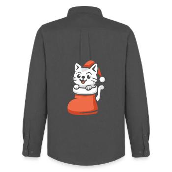 Cute Christmas Cat in Stocking Cartoon - Men's Oxford Shirt by Stanley/Stella - anthracite - Back - AI Model Male 185 dark (185cm)