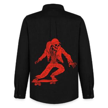 Red Skeleton on Skateboard - Men's Oxford Shirt by Stanley/Stella - black - Back - AI Model Male 185 dark (185cm)