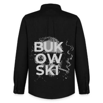 Charles Bukowski raucht ein Zigarrenporträt - Männer Oxford Hemd von Stanley/Stella - Schwarz - Hinten - AI Model Male 185 dark (185cm)