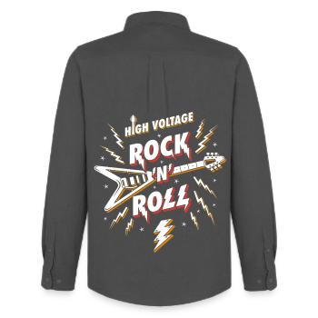 Guitare rock n roll haute tension - Chemise Oxford homme Stanley/Stella - charbon - Dos - AI Model Male 185 dark (185cm)