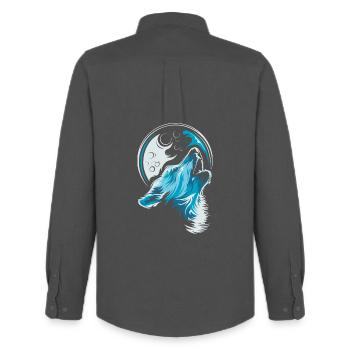 blauer Wolf Mond jaulen Illustration Waldtiere - Männer Oxford Hemd von Stanley/Stella - Anthrazit - Hinten - AI Model Male 185 dark (185cm)