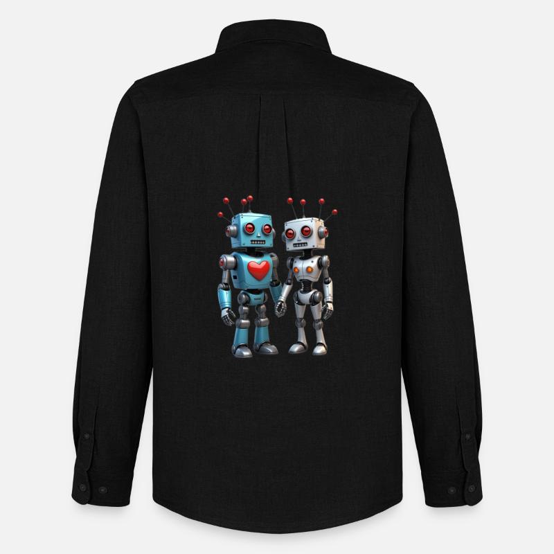 Roboter Pärchen - Männer Oxford Hemd von Stanley/Stella - Schwarz