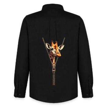 Stylized Giraffe with Zipper - Men's Oxford Shirt by Stanley/Stella - black - Back - AI Model Male 185 dark (185cm)
