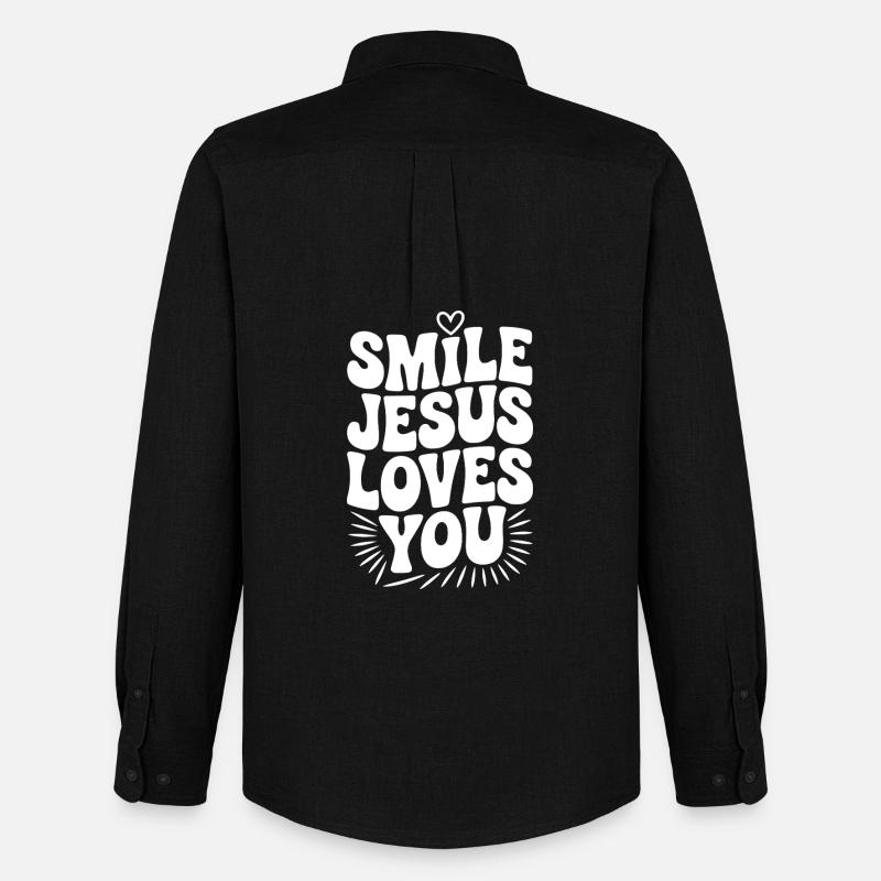 Lächle Jesus Liebe dich - Männer Oxford Hemd von Stanley/Stella - Schwarz