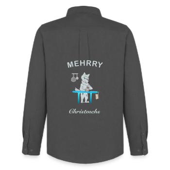 Mehrry Christmas, Cult Wolf - Men's Oxford Shirt by Stanley/Stella - anthracite - Back - AI Model Male 185 dark (185cm)