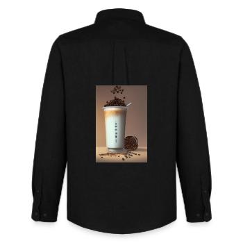 Café, grains de café - Chemise Oxford homme Stanley/Stella - noir - Dos - AI Model Male 185 dark (185cm)