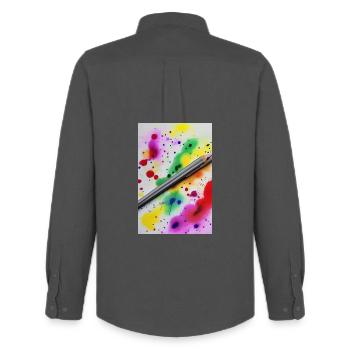 Éclaboussures de peinture - Chemise Oxford homme Stanley/Stella - charbon - Dos - AI Model Male 185 dark (185cm)