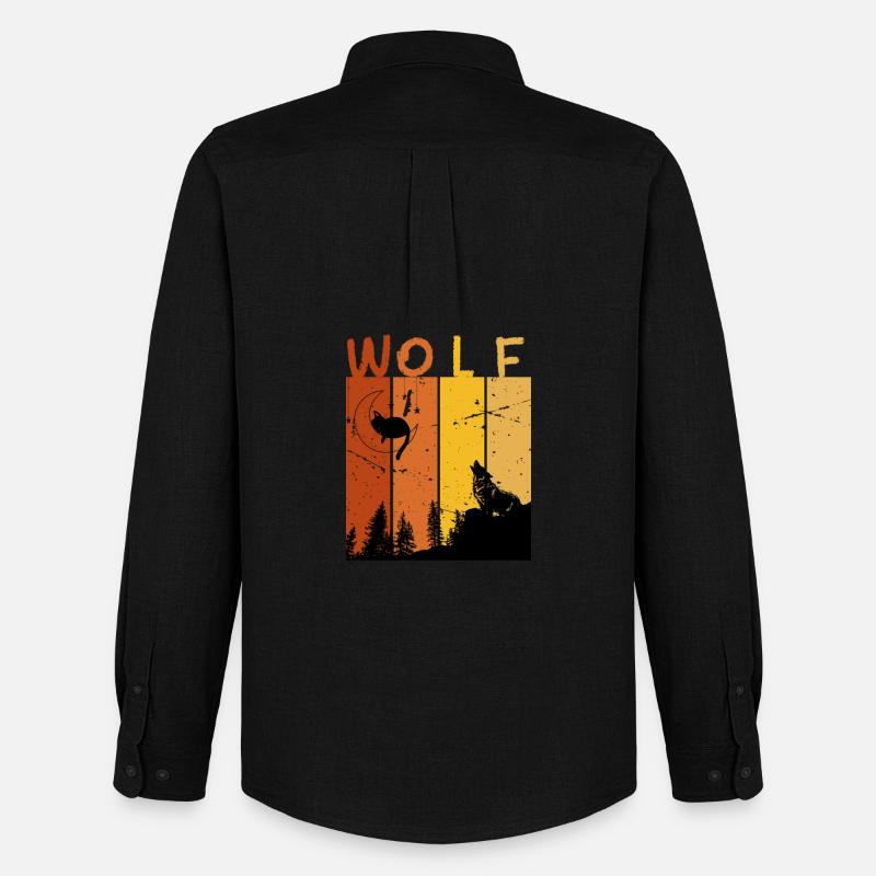 Retro-Wolf - Männer Oxford Hemd von Stanley/Stella - Schwarz