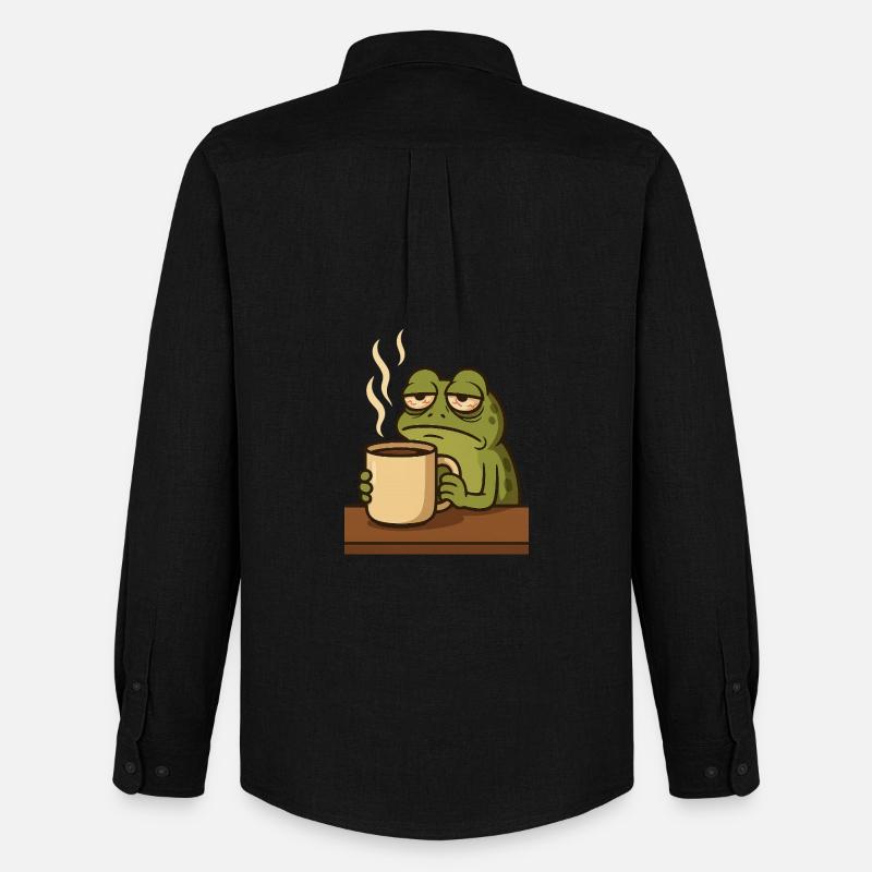 Frosch mit Kaffee - Männer Oxford Hemd von Stanley/Stella - Schwarz