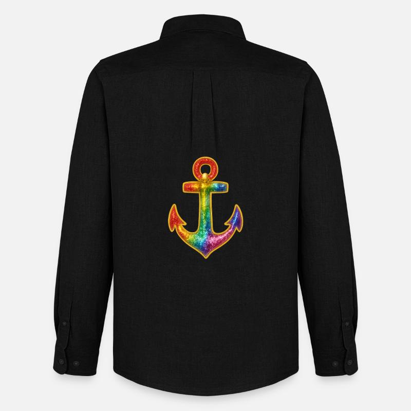 Leuchtender Anker in Regenbogenfarben - Männer Oxford Hemd von Stanley/Stella - Schwarz