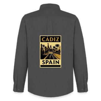 Cadix, Espagne – Affiche de voyage rétro en noir et or - Chemise Oxford homme Stanley/Stella - charbon - Dos - AI Model Male 185 dark (185cm)