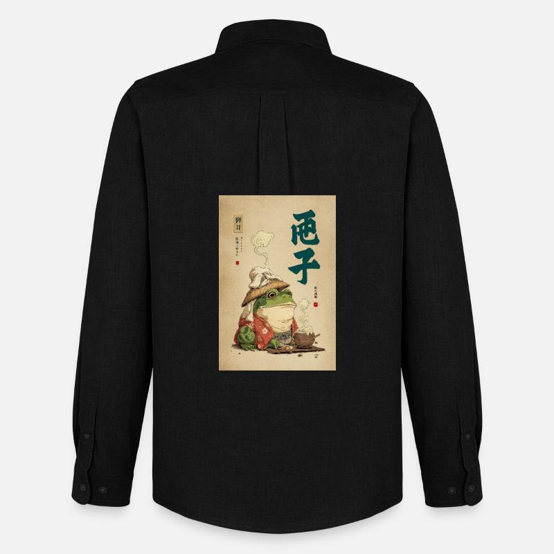 Frosch-Samurai im Seidenmantel mit Tee - Männer Oxford Hemd von Stanley/Stella - Schwarz
