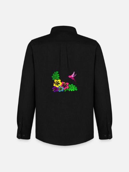 Tropical Hibiscus Motif Hummingbird - Men's Oxford Shirt by Stanley/Stella - black