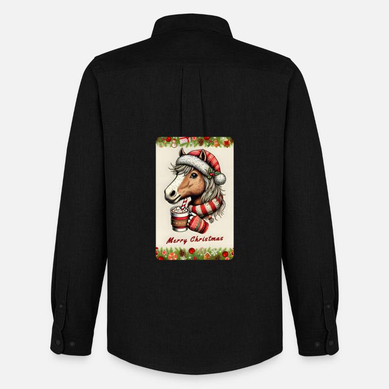 Weihnachtspferd mit heißer Schokolade - Männer Oxford Hemd von Stanley/Stella - Schwarz