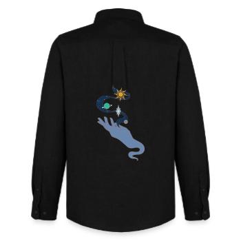 Universe in hand colour - Männer Oxford Hemd von Stanley/Stella - Schwarz - Hinten - AI Model Male 185 dark (185cm)