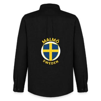 Malmö Sweden Shield - Männer Oxford Hemd von Stanley/Stella - Schwarz - Hinten - AI Model Male 185 dark (185cm)
