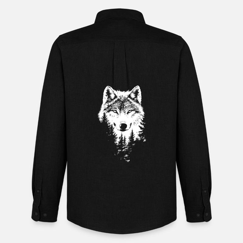 Wolf Gesicht Wald Silhouette - Männer Oxford Hemd von Stanley/Stella - Schwarz