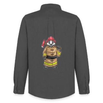Badger Pompier Hache Brigade de pompiers - Chemise Oxford homme Stanley/Stella - charbon - Dos - AI Model Male 185 dark (185cm)