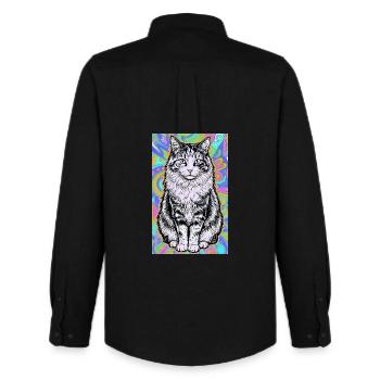 Katze - Männer Oxford Hemd von Stanley/Stella - Schwarz - Hinten - AI Model Male 185 dark (185cm)