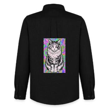 Katze - Männer Oxford Hemd von Stanley/Stella - Schwarz - Hinten - AI Model Male 185 dark (185cm)