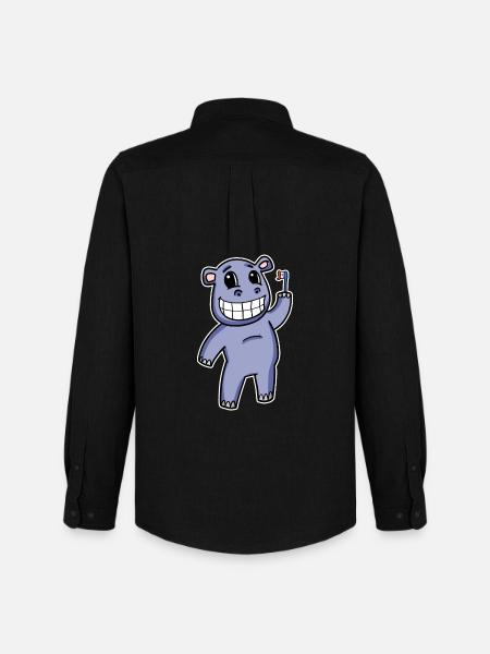 Hippo with toothbrush - Men's Oxford Shirt by Stanley/Stella - black