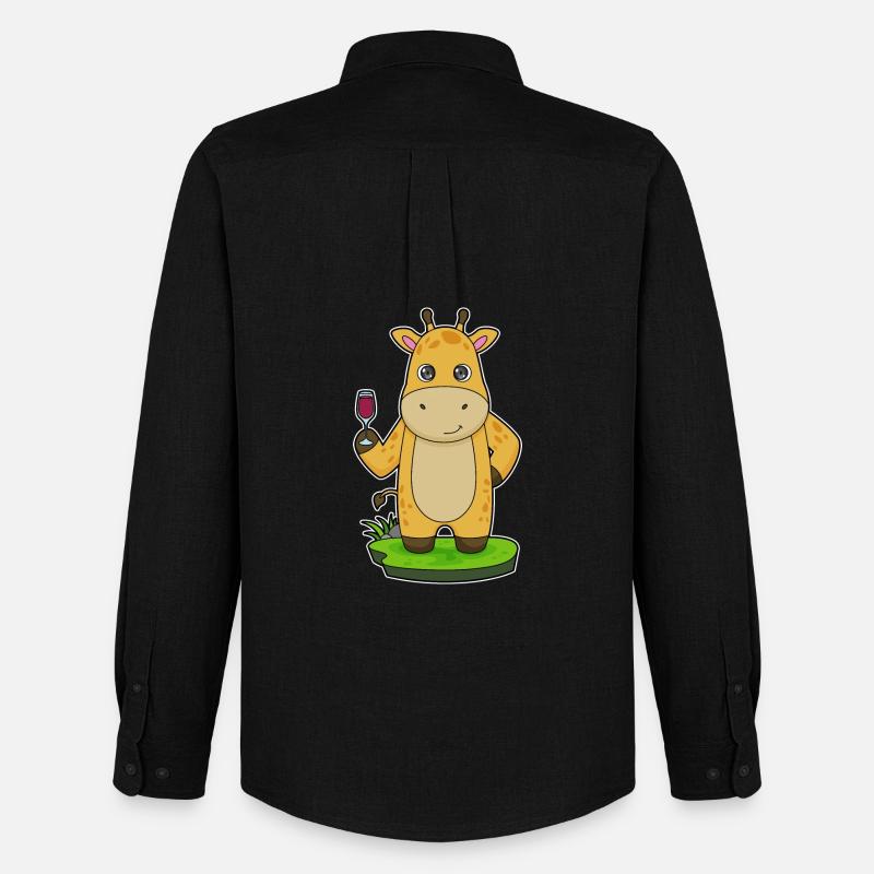 Giraffe Glas Rotwein - Männer Oxford Hemd von Stanley/Stella - Schwarz