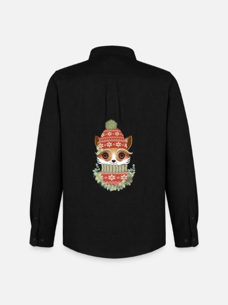 niedlicher Fuchs mit Pullover,Bommelmütze & Kranz - Männer Oxford Hemd von Stanley/Stella - Schwarz
