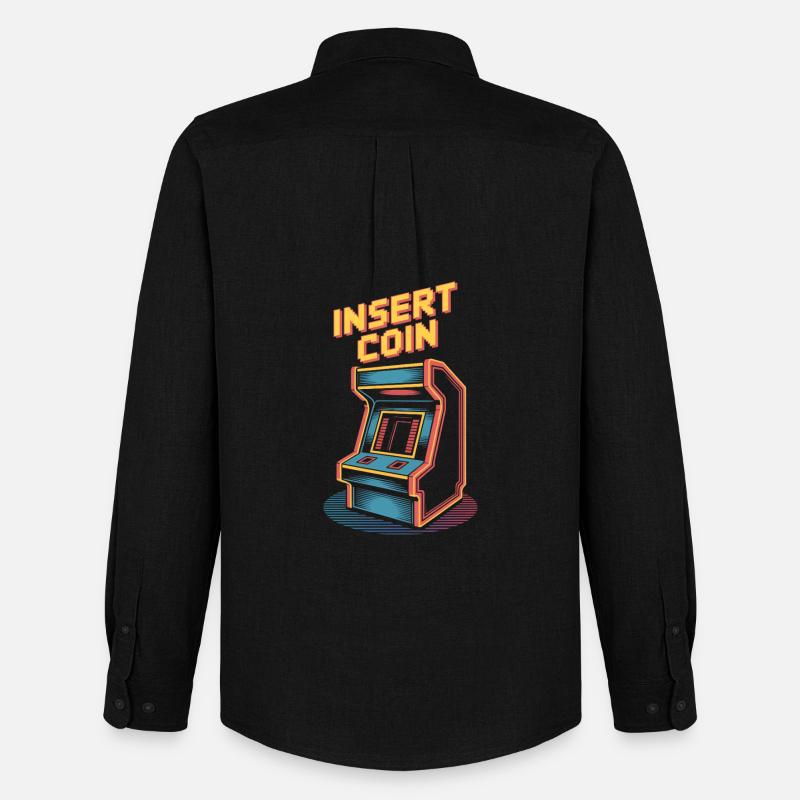 Insert Coin Retro Arcade Gaming Automat - Männer Oxford Hemd von Stanley/Stella - Schwarz