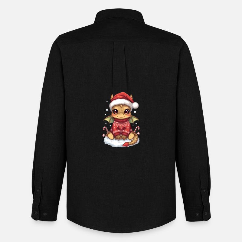 Kawaii Weihnachtsdrache im roten Pullover - Männer Oxford Hemd von Stanley/Stella - Schwarz