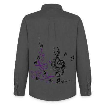 Blumen mit Notenschlüssel und Musiknoten, clef - Chemise Oxford homme Stanley/Stella - charbon - Dos - AI Model Male 185 dark (185cm)