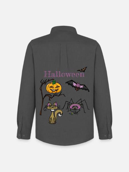 Halloween Pumpkin and Bat Design - Men's Oxford Shirt by Stanley/Stella - anthracite