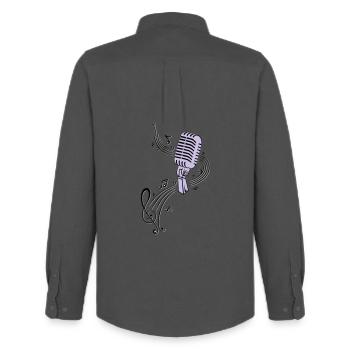 Musique, clef avec microphone rétro - Chemise Oxford homme Stanley/Stella - charbon - Dos - AI Model Male 185 dark (185cm)
