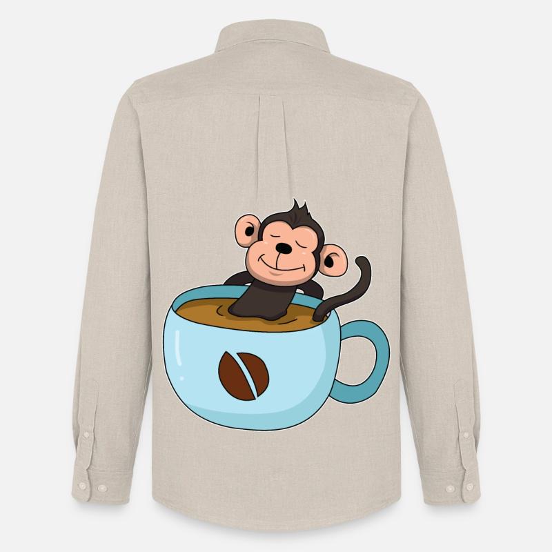 Kaffee-Äffchen - Männer Oxford Hemd von Stanley/Stella - Beige