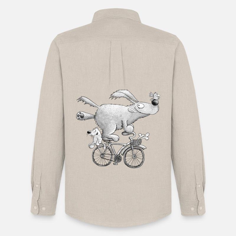 Drolliger Hund Auf Fahrrad Comic Radfahrer - Männer Oxford Hemd von Stanley/Stella - Beige
