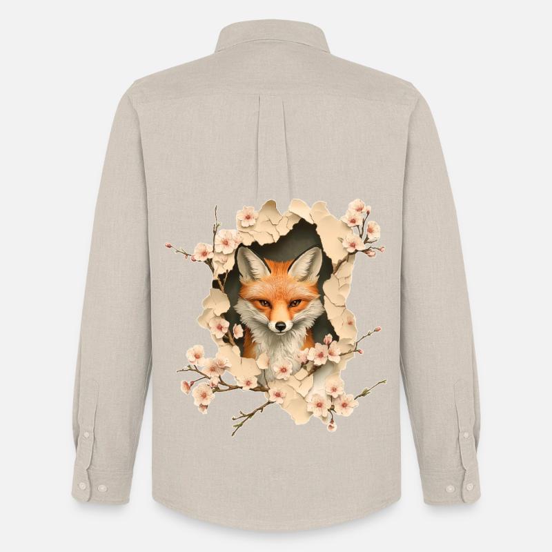 Fuchs mit Kirschblüten - Männer Oxford Hemd von Stanley/Stella - Beige