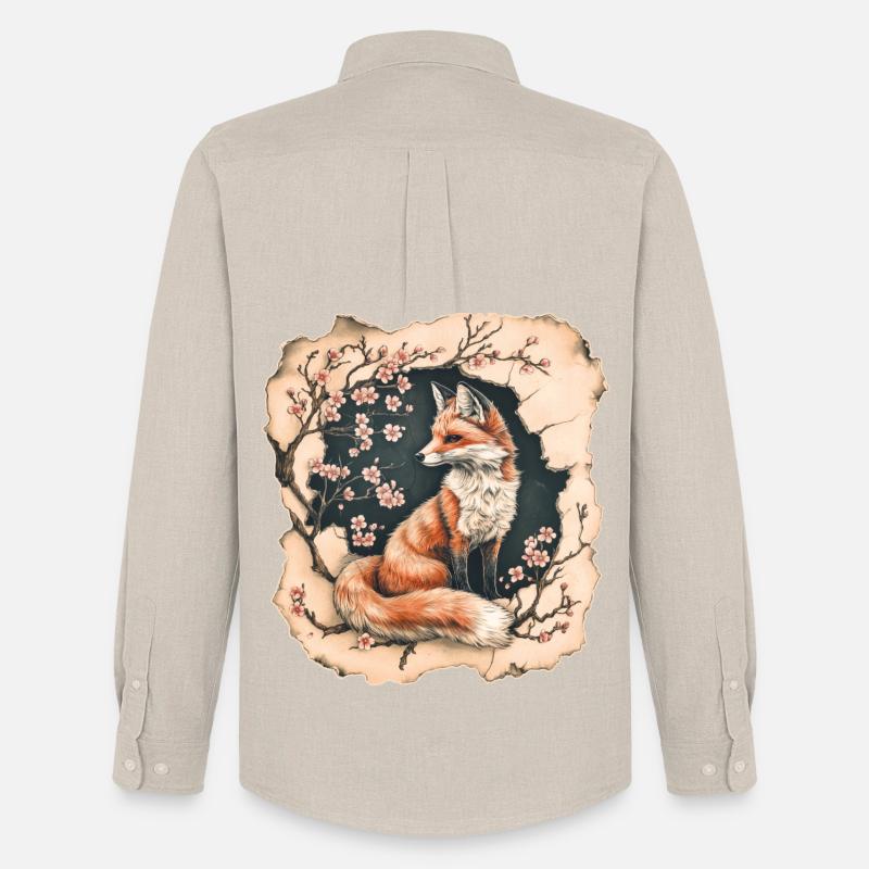 Fuchs mit Kirschblüten - Männer Oxford Hemd von Stanley/Stella - Beige
