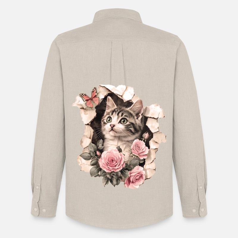 Gatto e farfalla - Stanley/Stella Camicia Oxford uomo - beige
