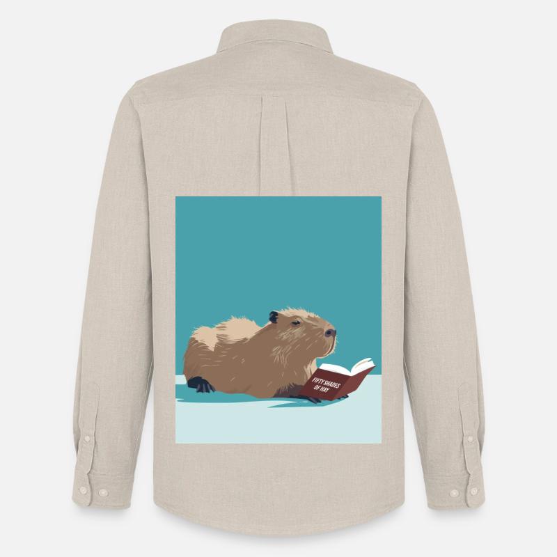 Capybara Reading – Funny Booktok Design - Männer Oxford Hemd von Stanley/Stella - Beige