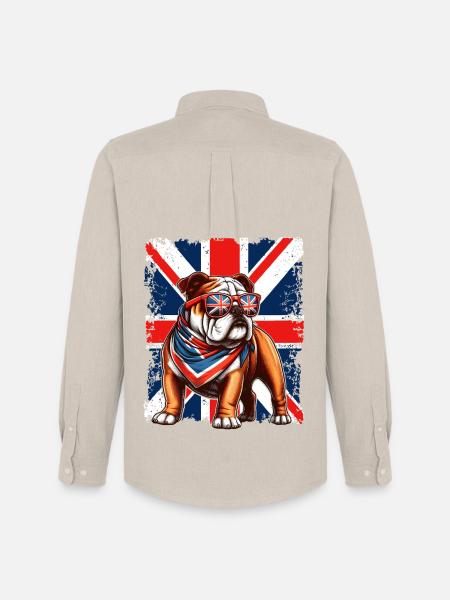 Bulldog with UK Flag Accessories - Men's Oxford Shirt by Stanley/Stella - beige