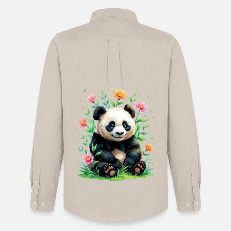 Panda im Blütenwald - Männer Oxford Hemd von Stanley/Stella - Beige