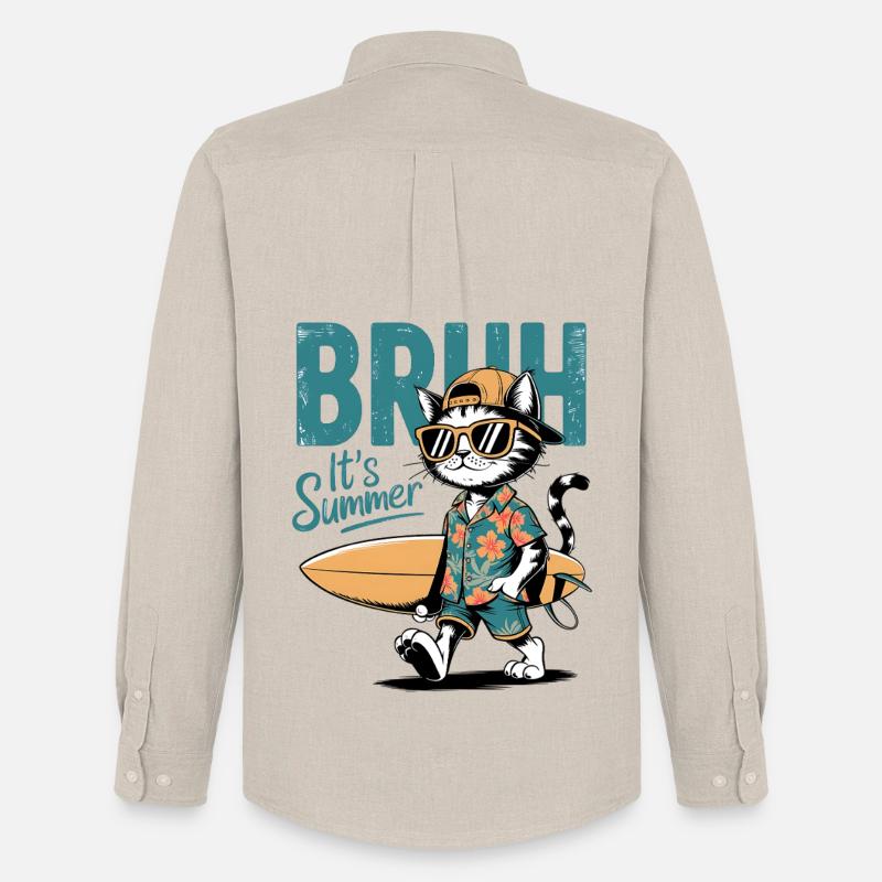 Surfer Katze mit Surfbrett - Männer Oxford Hemd von Stanley/Stella - Beige