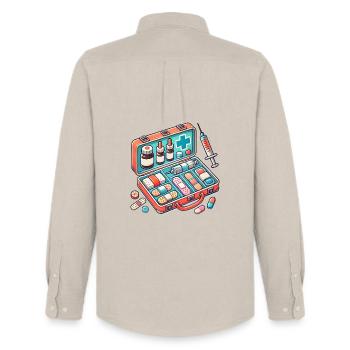 Detailed pharmacy fabric, symbol of safety - Men's Oxford Shirt by Stanley/Stella - beige - Back - AI Model Male 185 dark (185cm)