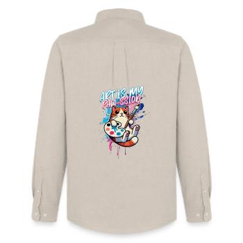 Art Is My Paw-ssion – Creative Cat Design - Men's Oxford Shirt by Stanley/Stella - beige - Back - AI Model Male 185 dark (185cm)