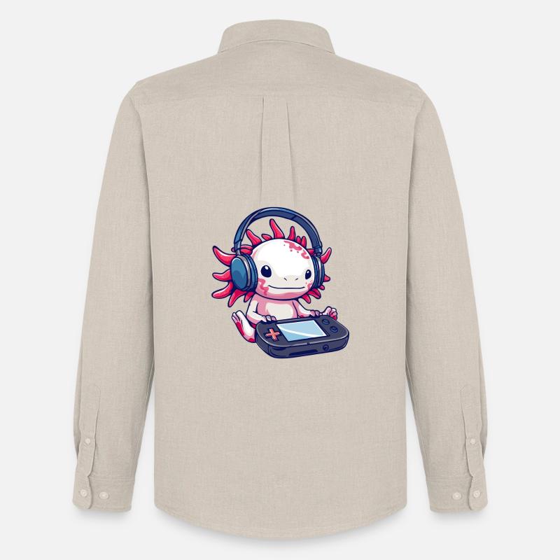 Axolotl mit Kopfhörern und Gaming-Controller - Männer Oxford Hemd von Stanley/Stella - Beige
