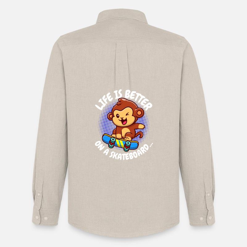Life Is Better Skateboard Affe Monkey - Männer Oxford Hemd von Stanley/Stella - Beige