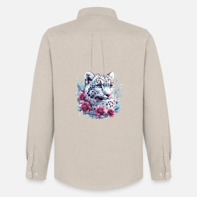 Leopardengesicht mit Blumenkranz - Männer Oxford Hemd von Stanley/Stella - Beige