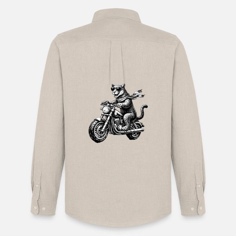 Raubkatze auf Motorrad - Männer Oxford Hemd von Stanley/Stella - Beige