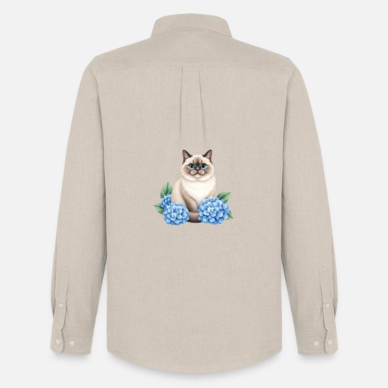Cute Ragdoll Cat with Blue Hydrangeas - Männer Oxford Hemd von Stanley/Stella - Beige